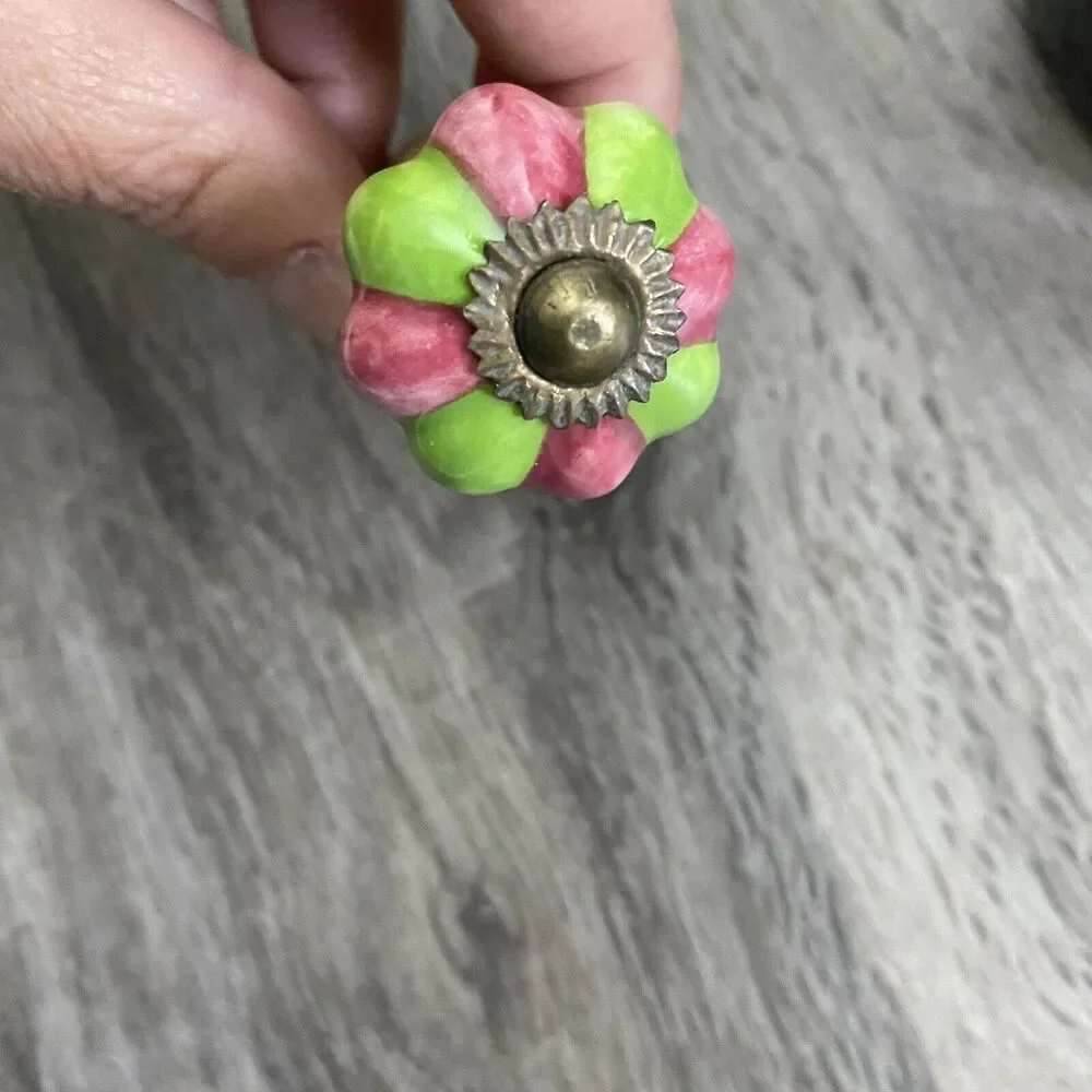 Wine Cork Stopper Decorative Flower Shiny Colored Painted Green Pink Ceramic